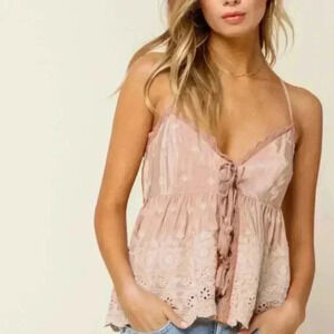 Free People Intimately Jenna Embroidered Camisole Sand Romantic Top
